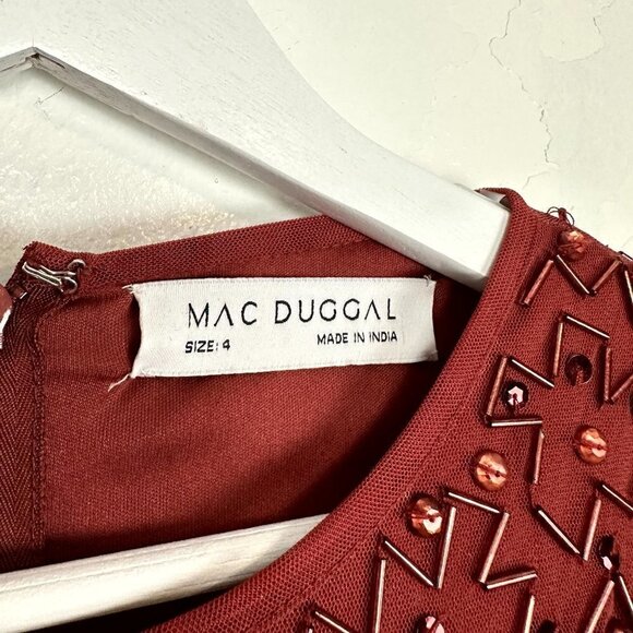 MAC DUGGAL Geometric Beaded Midi Cocktail Dress in Brick Size US 4 - Picture 5 of 10